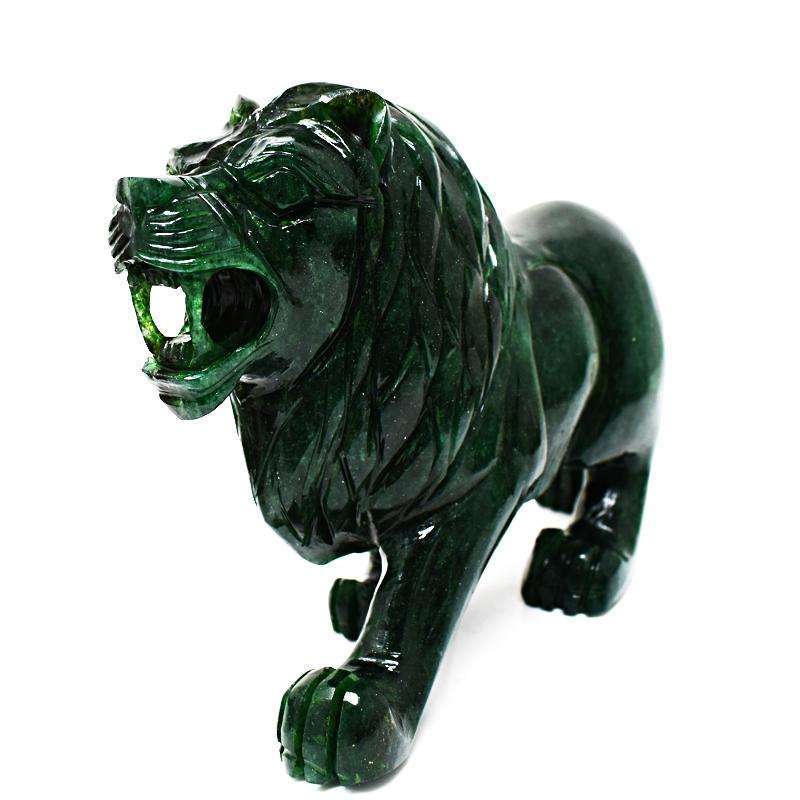 gemsmore:Green Jade Artisian Hand Carved Lion