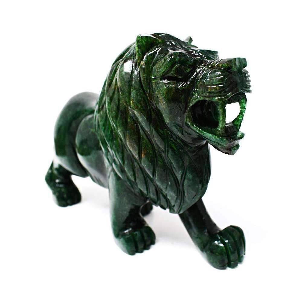 gemsmore:Green Jade Artisian Hand Carved Lion