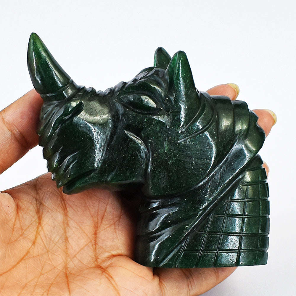 gemsmore:Green Jade Carved Rhino Head