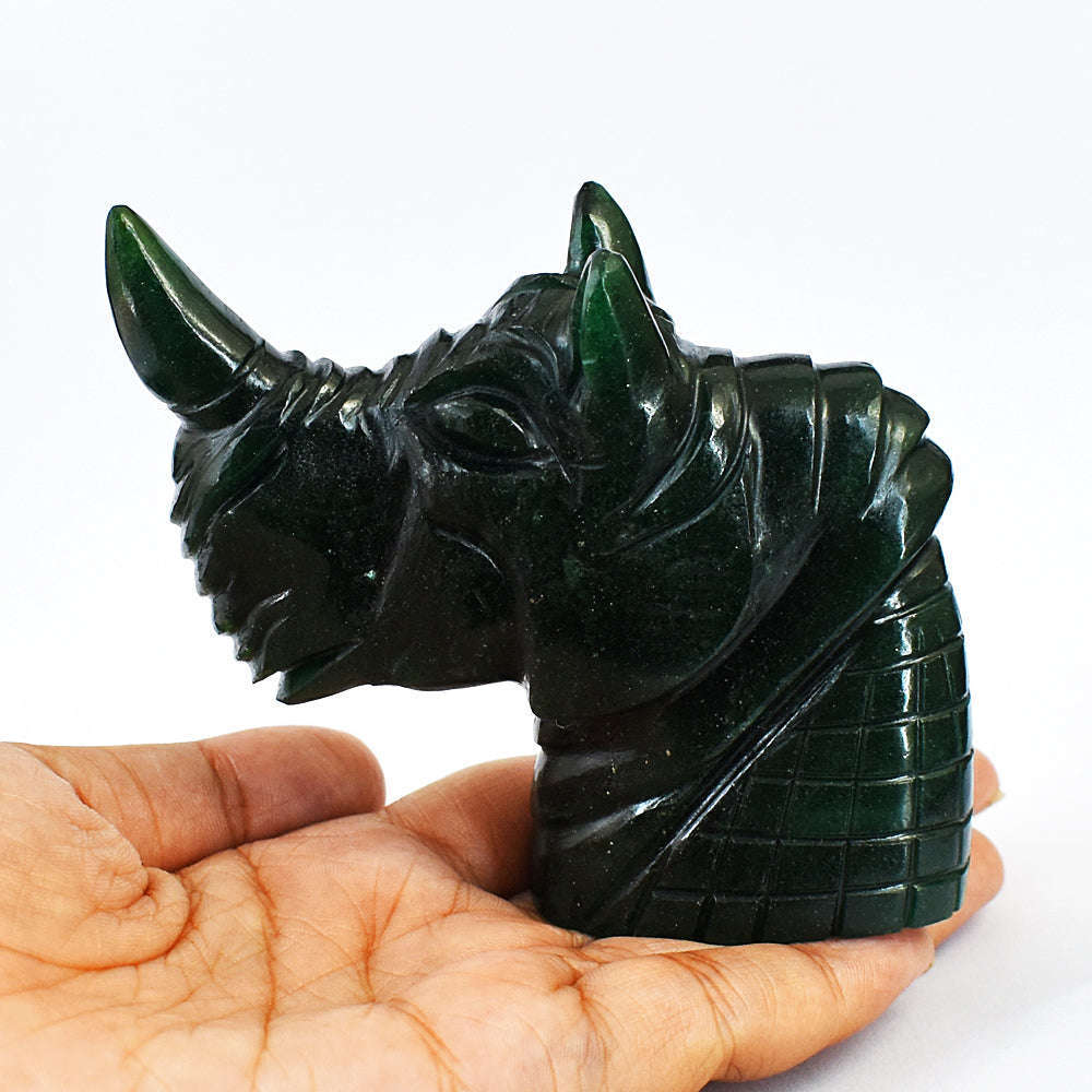 gemsmore:Green Jade Carved Rhino Head