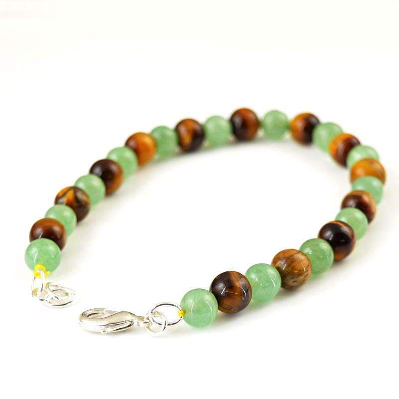 gemsmore:Green Jade & Golden Tiger Eye Bracelet - Natural Round Shape