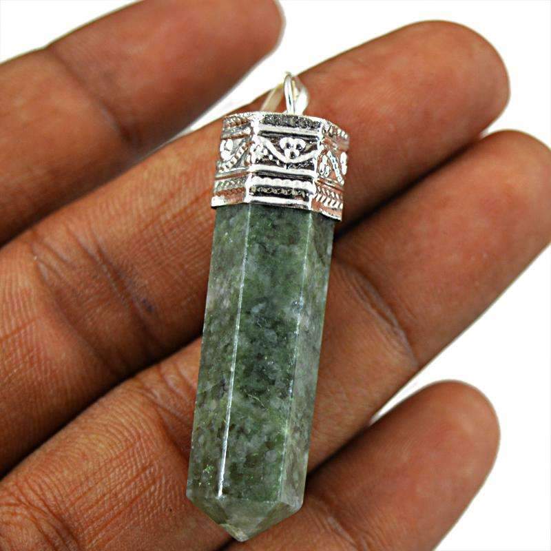 gemsmore:Green Moss Agate Healing Point Pendant Natural Untreated