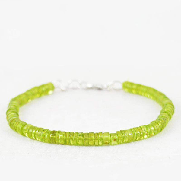 gemsmore:Green Peridot Bracelet Natural Round Shape Beads