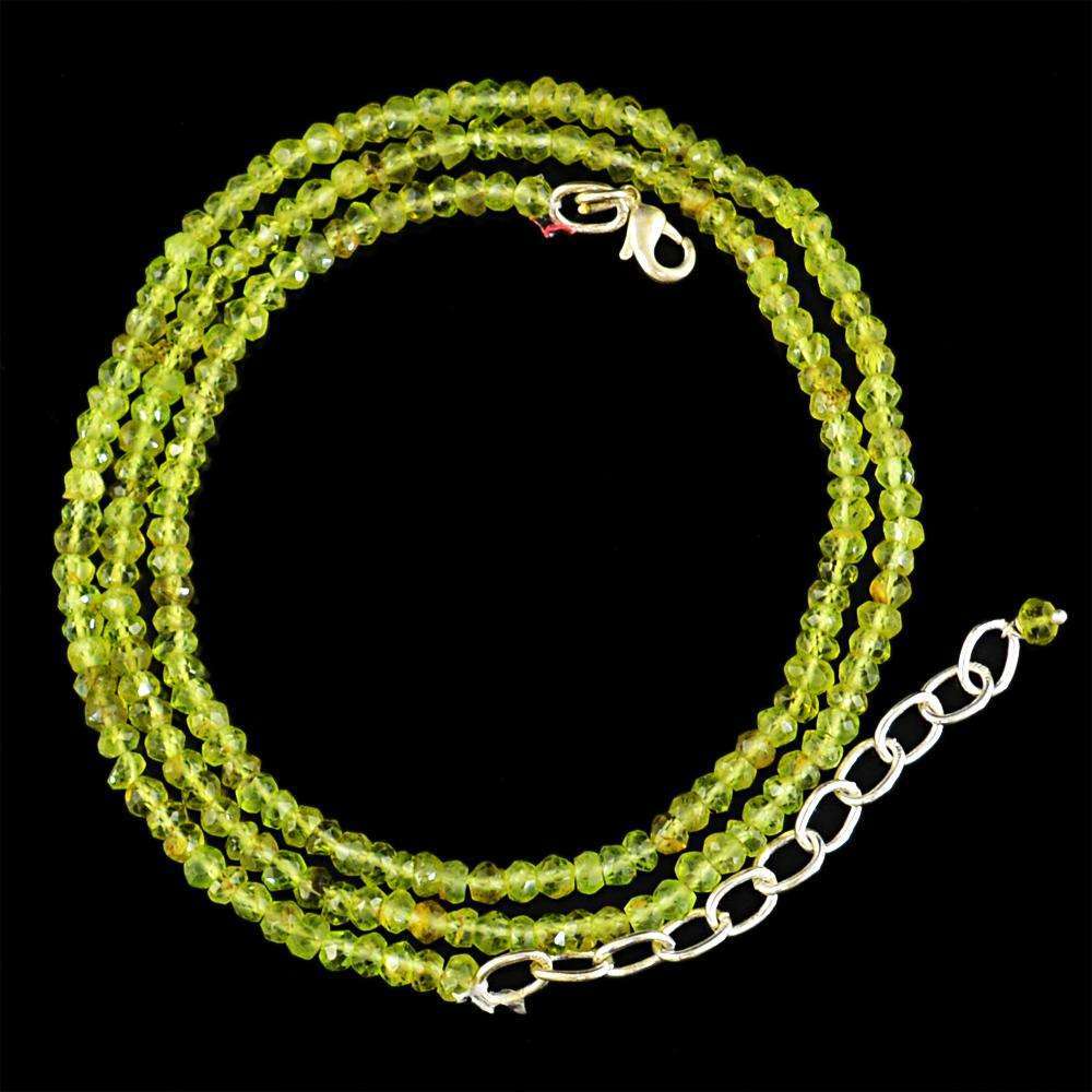 gemsmore:Green Peridot Necklace Natural Round Shape Faceted Beads