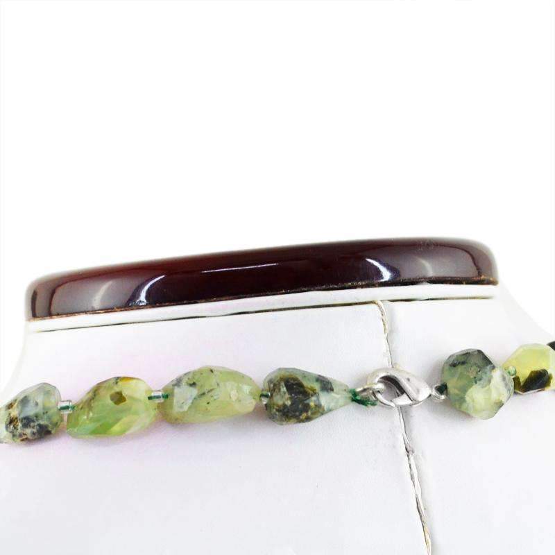 gemsmore:Green Phrenite Necklace Natural Faceted Untreated Beads