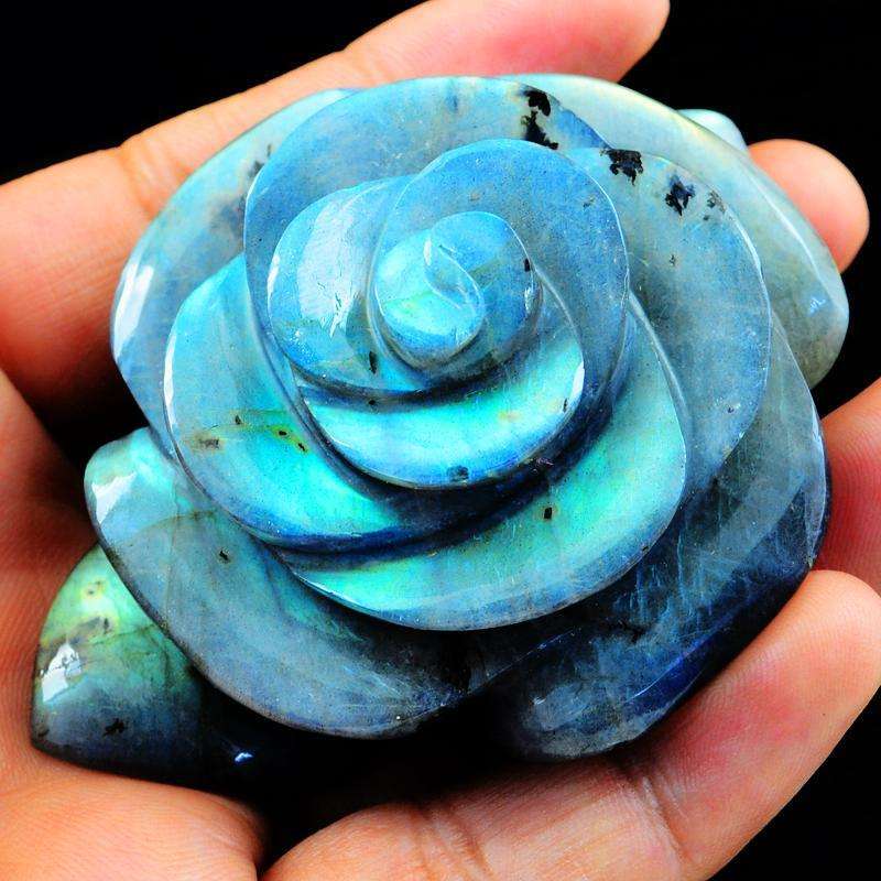 gemsmore:Hand carved Amazing Flash Labradorite Gemstone Rose