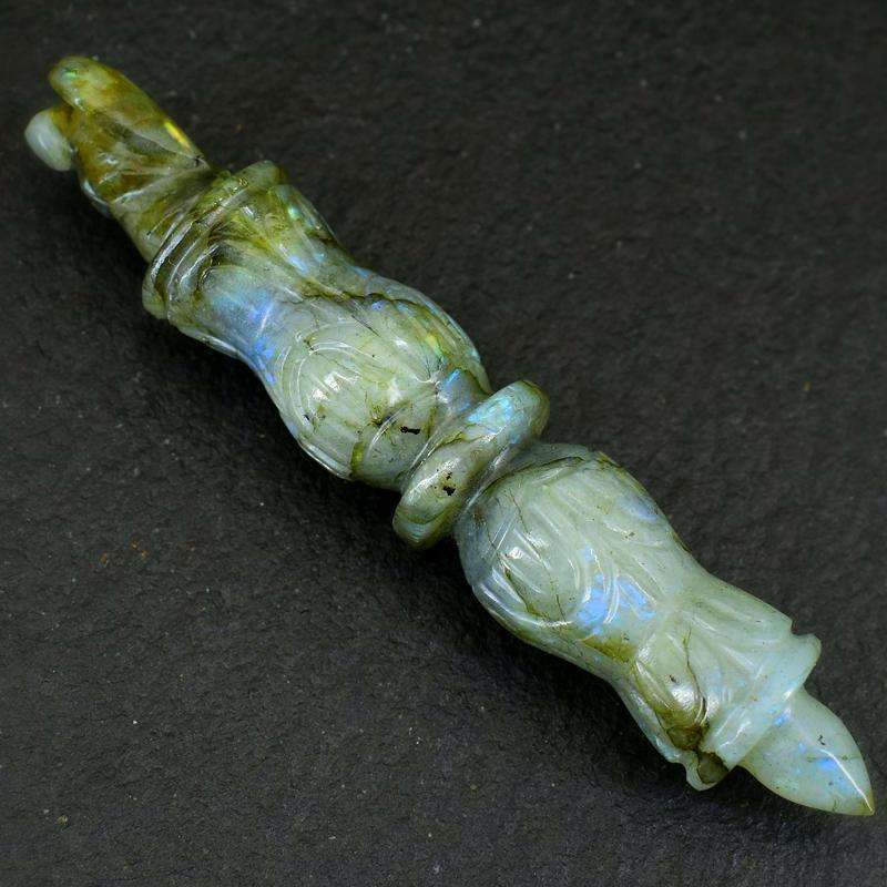 gemsmore:Hand Carved Blue Flash Labradorite Healing Angel Point Stick