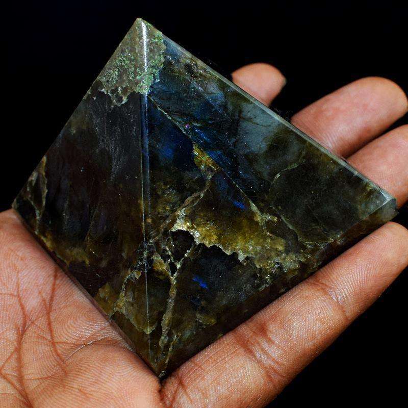 gemsmore:Hand Carved Blue Flash Labradorite Healing Pyramid