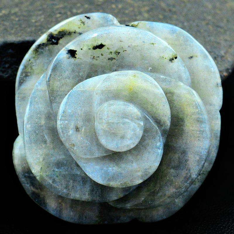 gemsmore:Hand Carved Blue Flash Labradorite Rose Flower