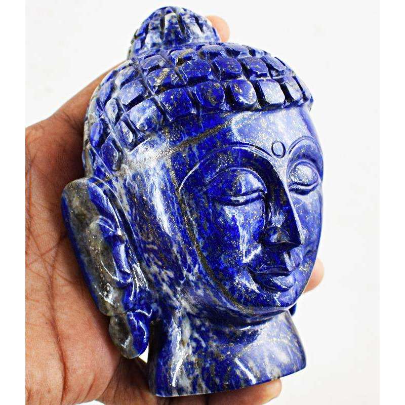 gemsmore:Hand Carved Blue Lapis Lazuli Lord Buddha Head Idol Gemstone