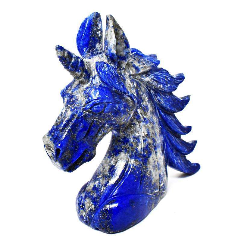 gemsmore:Hand Carved Blue Lapis Lazuli Unicorn Head