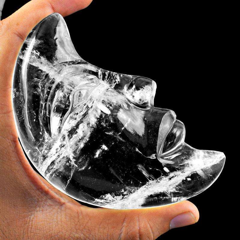 gemsmore:Hand Carved Crystal White Quartz Moon Face