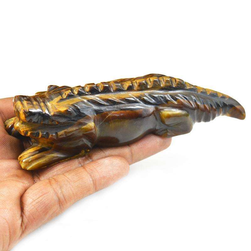 gemsmore:Hand Carved Golden Tiger Eye Crocodile