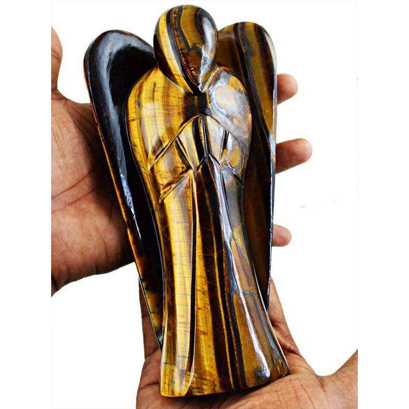 gemsmore:Hand Carved Golden Tiger Eye Crystal Reiki Healing Angel