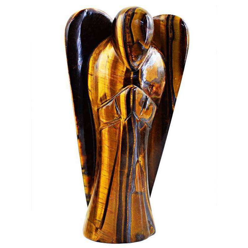 gemsmore:Hand Carved Golden Tiger Eye Crystal Reiki Healing Angel