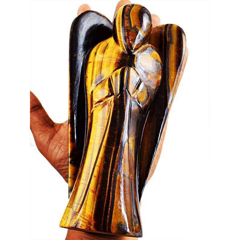 gemsmore:Hand Carved Golden Tiger Eye Crystal Reiki Healing Angel