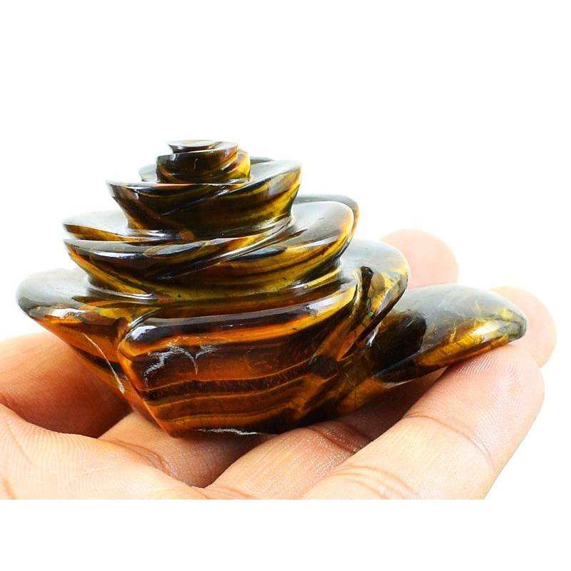 gemsmore:Hand Carved Golden Tiger Eye Rose With Leaf