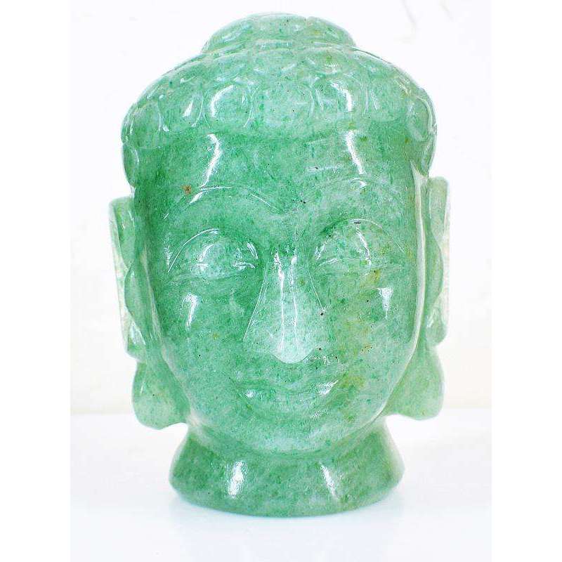 gemsmore:Hand Carved Green Aventurine Lord Buddha Head Idol