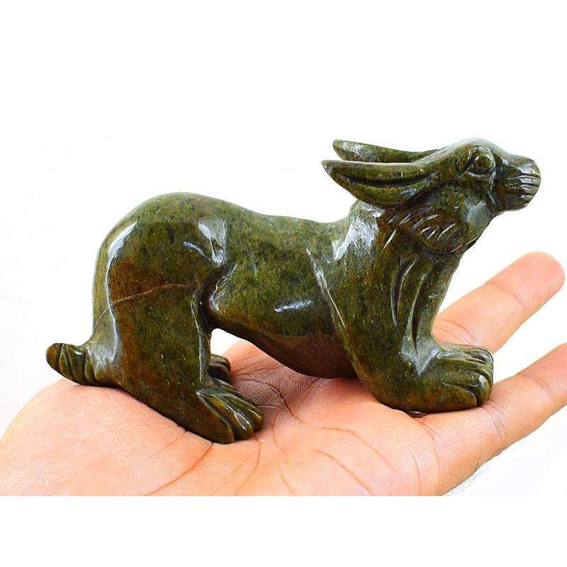 gemsmore:Hand Carved Green Garnet Bunny Gemstone