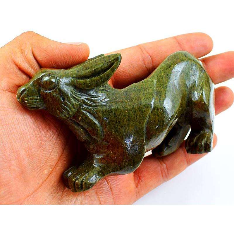 gemsmore:Hand Carved Green Garnet Bunny Gemstone