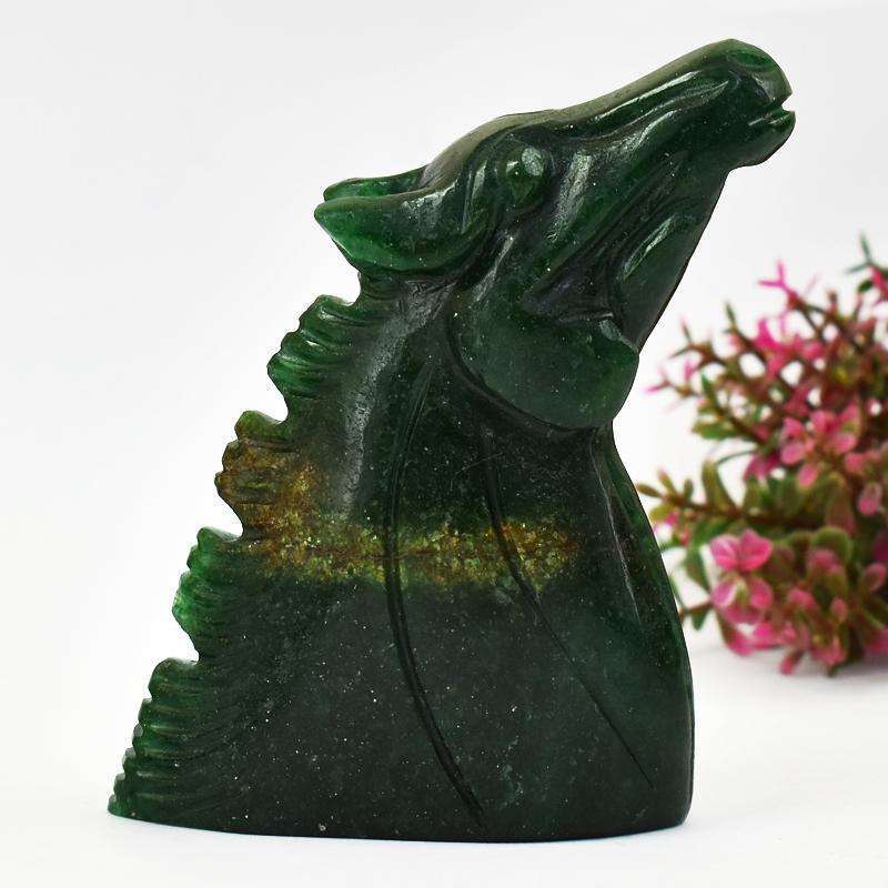 gemsmore:Hand Carved Green Jade Detailed Horse Head