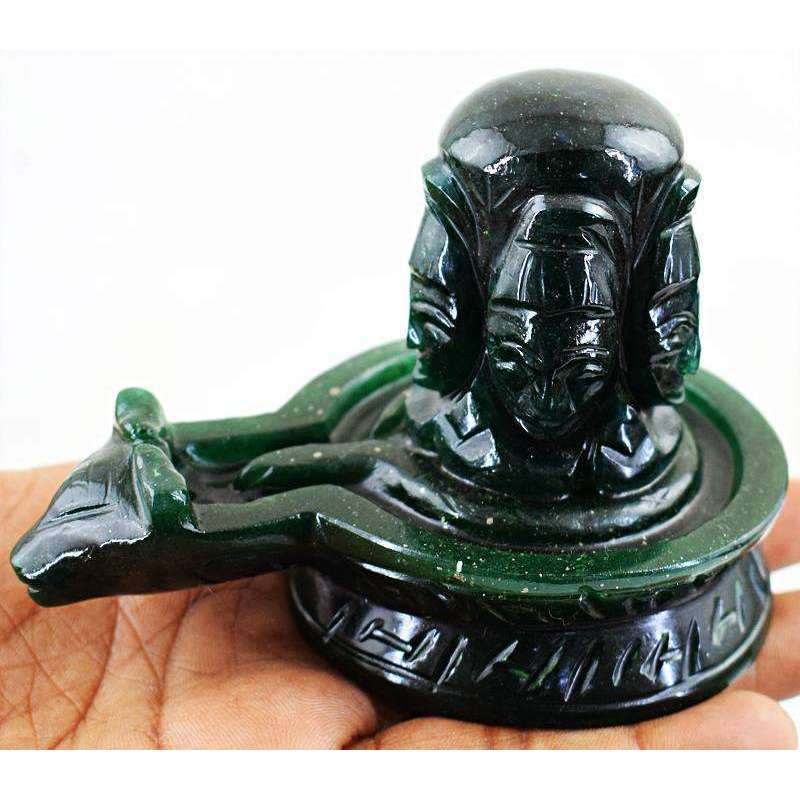 gemsmore:Hand Carved Green Jade Gemstone Shiva Shivling