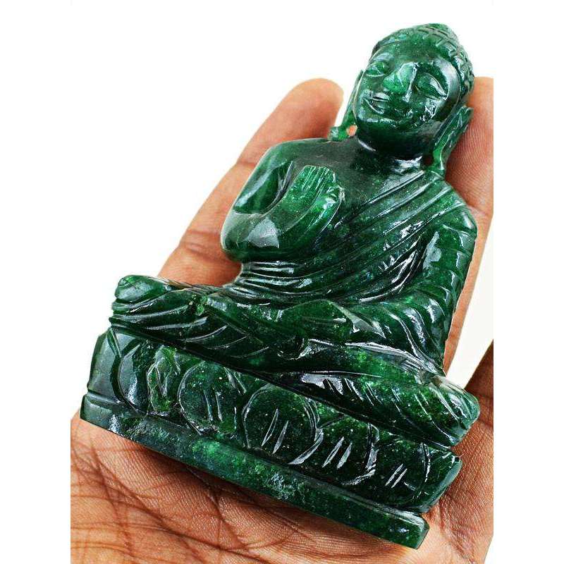 gemsmore:Hand Carved Green Jade Lord Buddha Idol