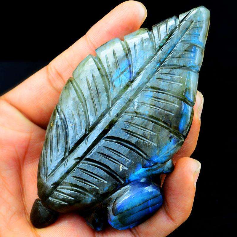 gemsmore:Hand Carved Labradorite Lord Buddha Head With Leaf