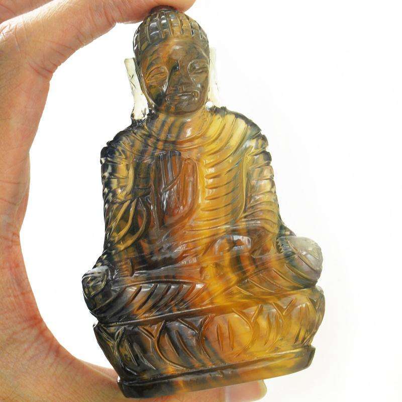 gemsmore:Hand Carved Multicolor Fluorite Lord Buddha Idol