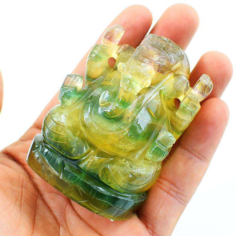 gemsmore:Hand Carved Multicolor Fluorite Lord Ganesha Idol Statue