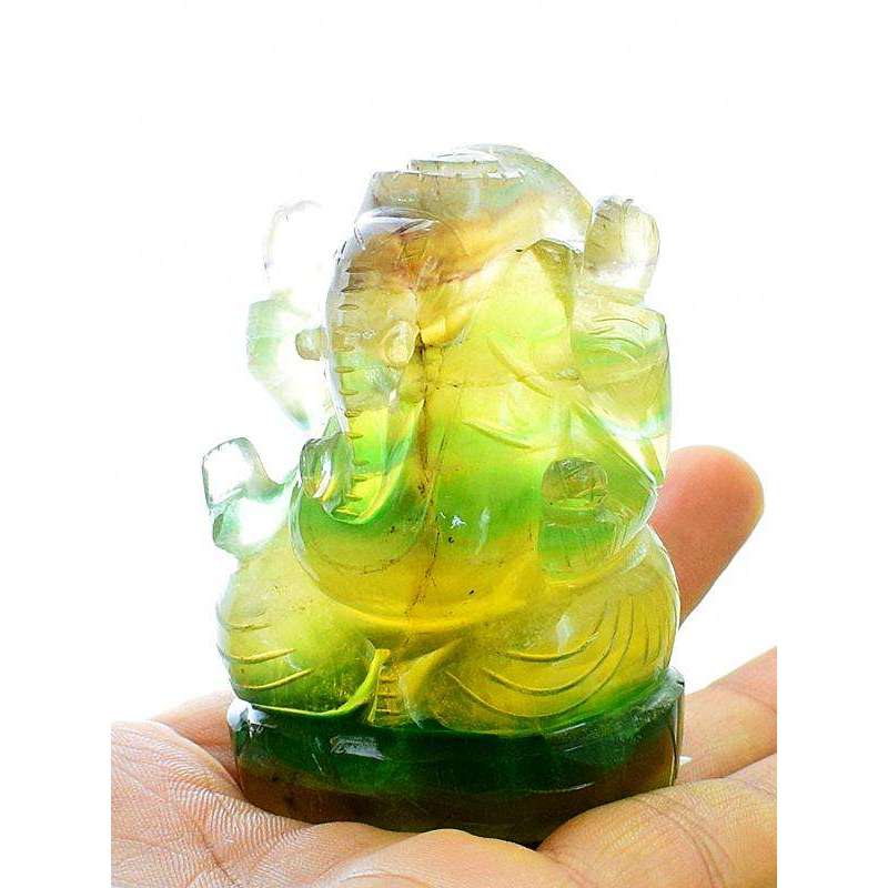 gemsmore:Hand Carved Multicolor Fluorite Lord Ganesha Idol Statue