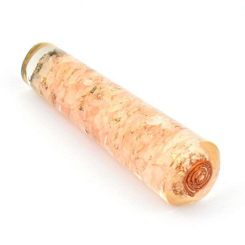gemsmore:Hand Carved Pink Rose Quartz Orgone Healing Massage Wand