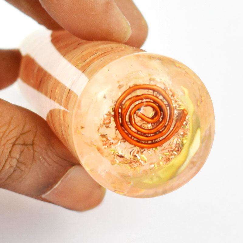 gemsmore:Hand Carved Pink Rose Quartz Orgone Healing Massage Wand