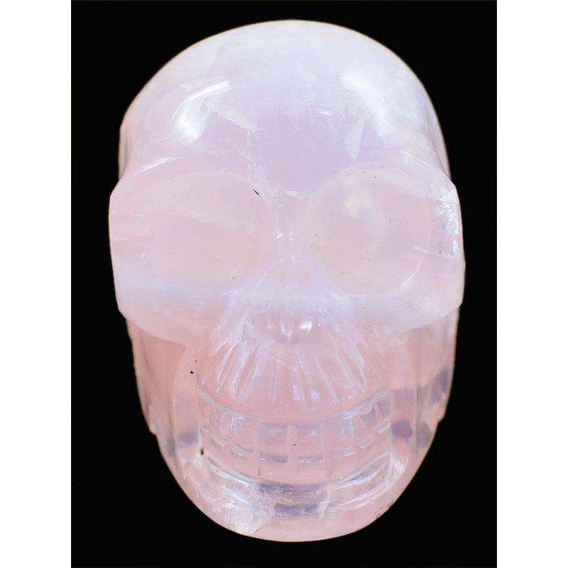 gemsmore:Hand Carved Pink Rose Quartz Skull Gemstone