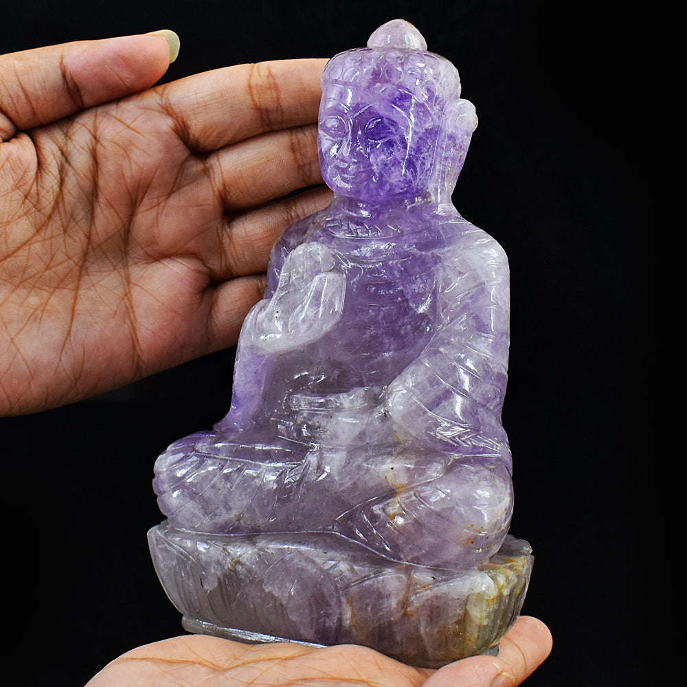 gemsmore:Hand Carved Purple Amethyst Lord Buddha Idol
