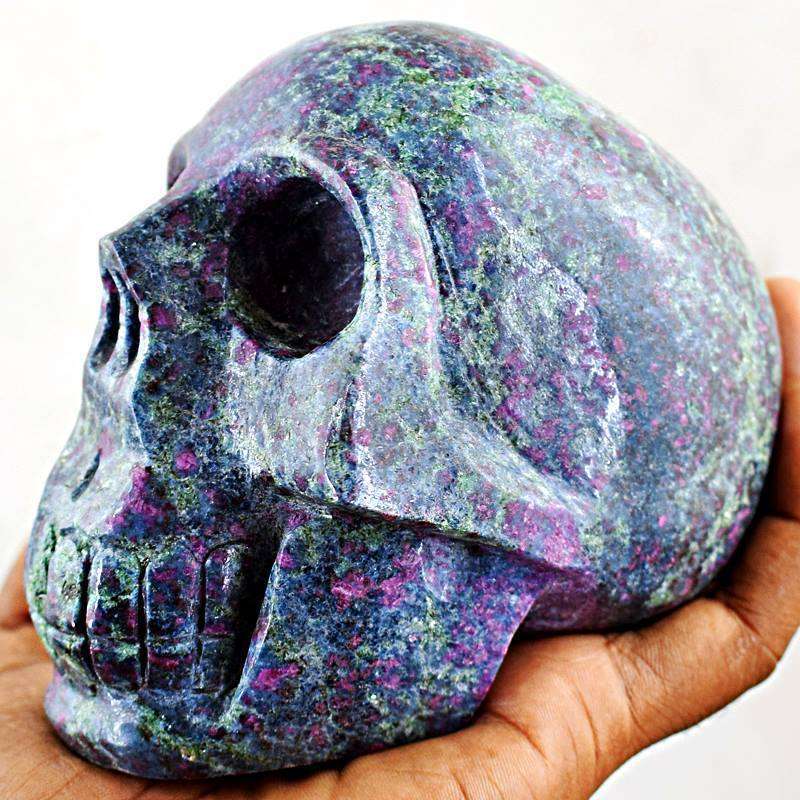 gemsmore:Hand Carved Ruby Zoisite Human Skull