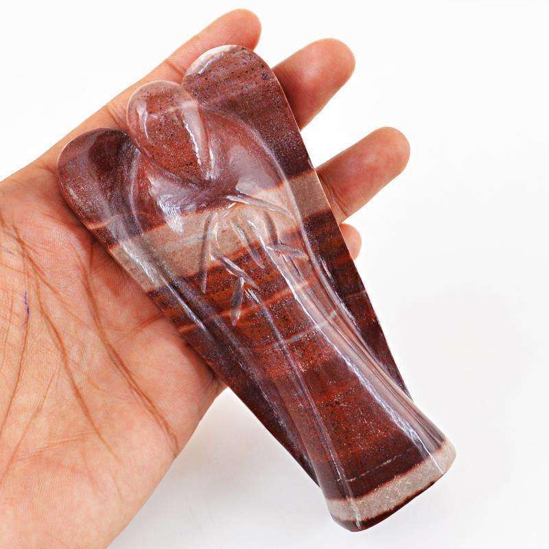 gemsmore:Hand Carved Stripped Coffee Jasper Reiki Healing Angel
