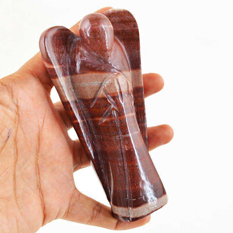 gemsmore:Hand Carved Stripped Coffee Jasper Reiki Healing Angel