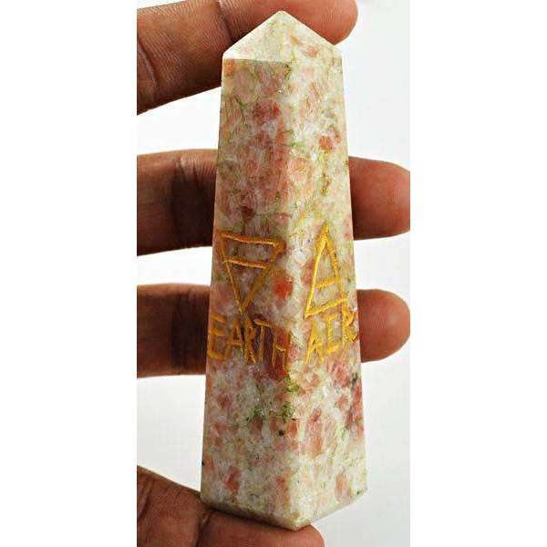 gemsmore:Hand Carved Sunstone Carved Healing Point With Symbol