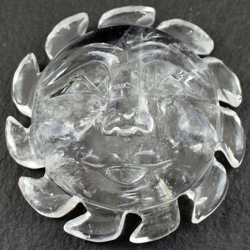 gemsmore:Hand Carved White Quartz Sun Face Gemstone