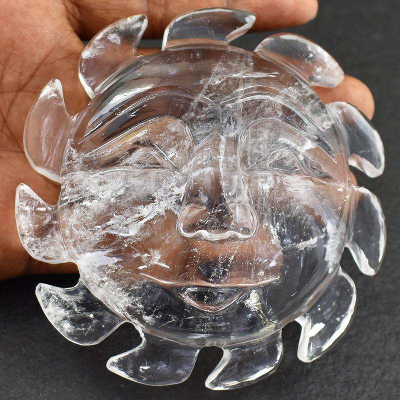 gemsmore:Hand Carved White Quartz Sun Face Gemstone