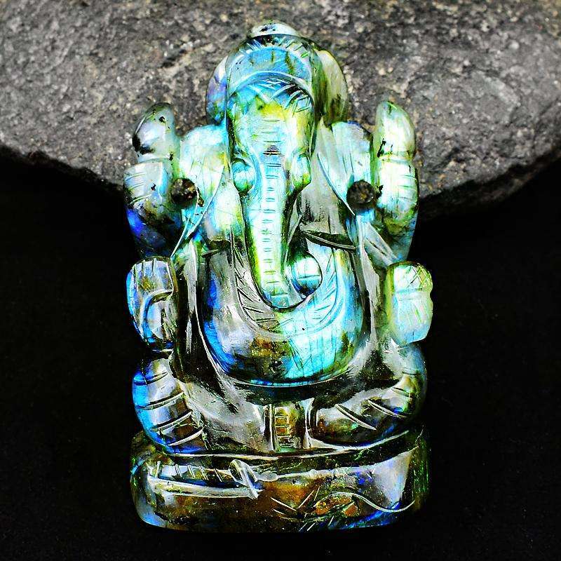 gemsmore:Labradorite Craftsmen Hand Carved Lord Ganesha Idol