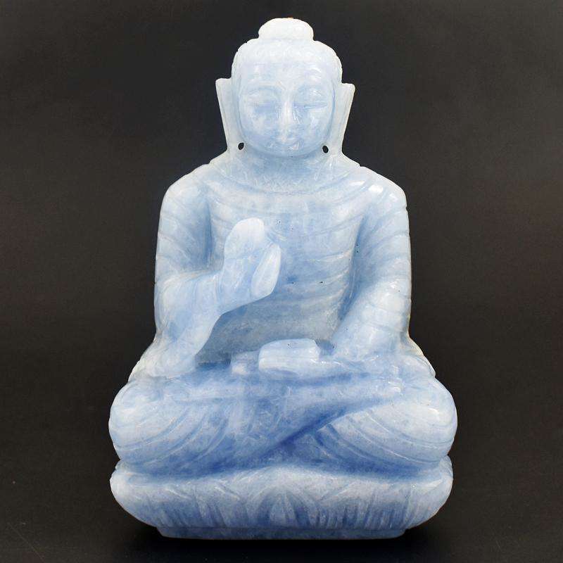 gemsmore:Luxury Collectors Piece - Genuine Blue Calcite Hand Carved Buddha