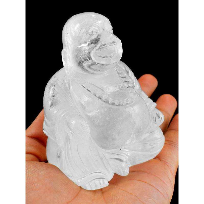 gemsmore:Magically White Quartz Gemstone Hand Carved Laughing Buddha