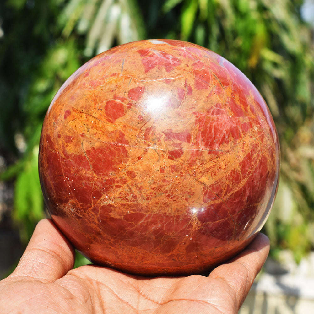 gemsmore:Massive Size -  Red Vein Jasper Hand Carved Crystal Healing Sphere