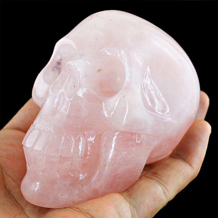 gemsmore:Massive Size Pink Rose Quartz Carved Human Skull