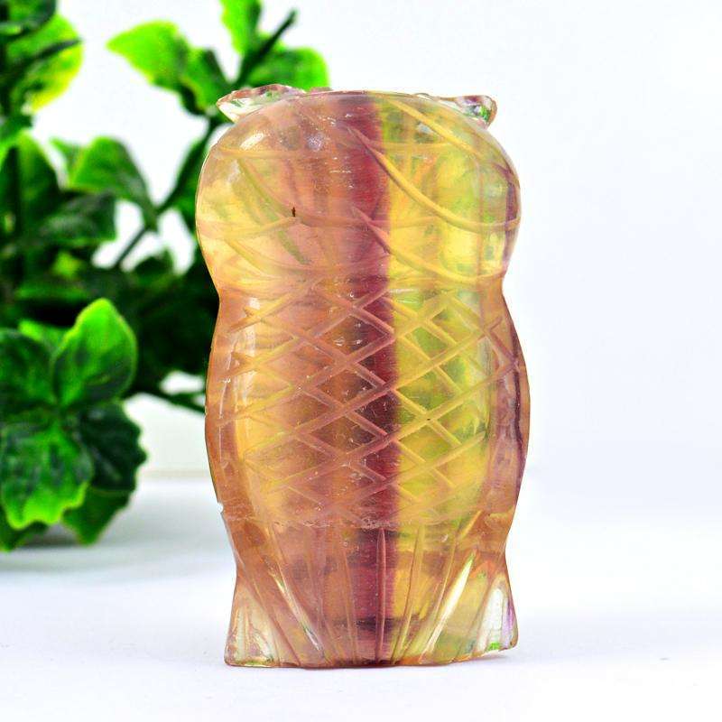 gemsmore:Mesmerizing Multicolor Fluorite Hand Carved Owl