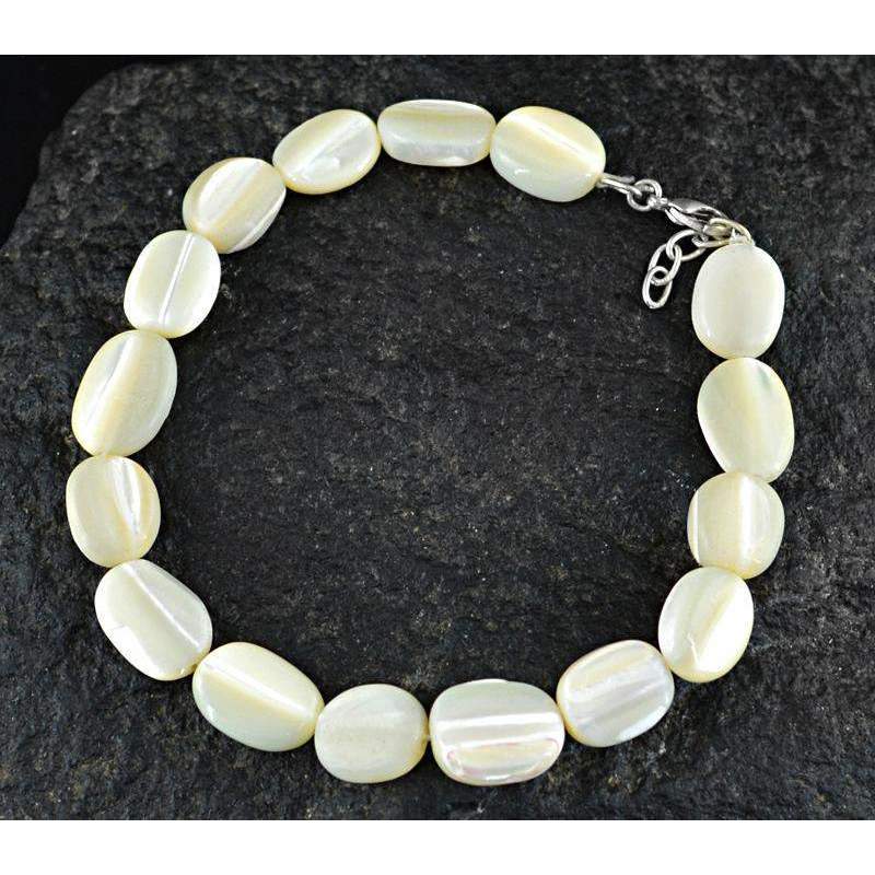 gemsmore:Mother Pearl Bracelet Natural Oval Shape Untreated Beads