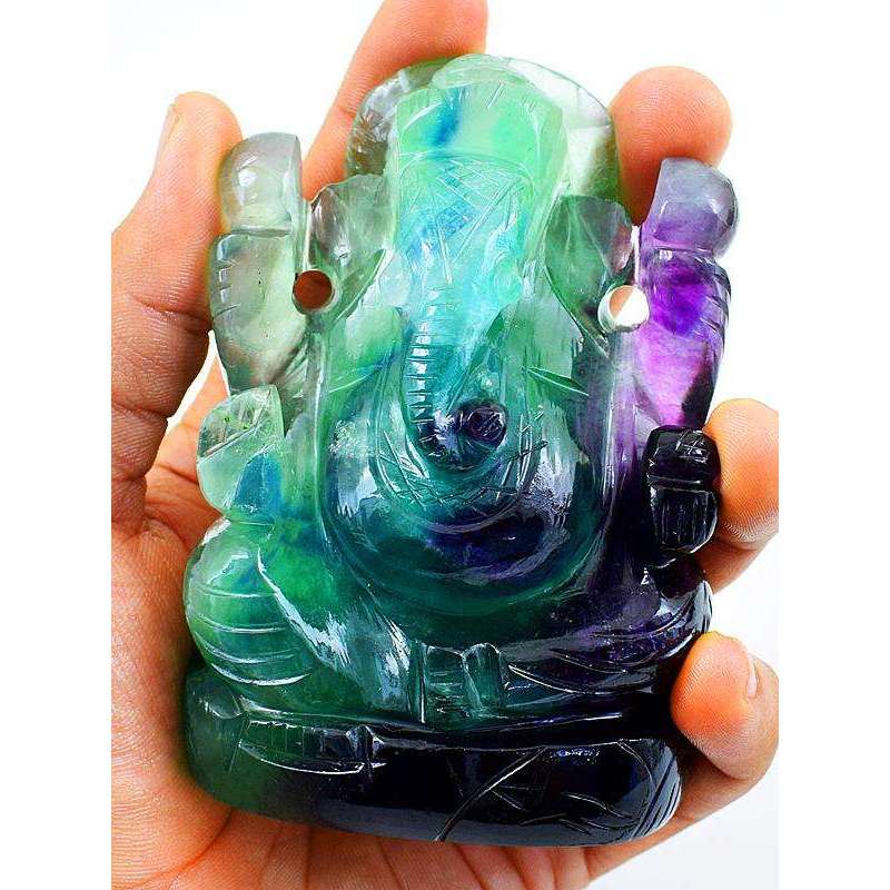gemsmore:Multicolor Fluorite Gemstone Carved Lord Ganesha Idol Statute