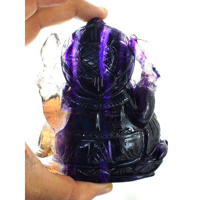 gemsmore:Multicolor Fluorite Gemstone Carved Lord Ganesha Idol Statute
